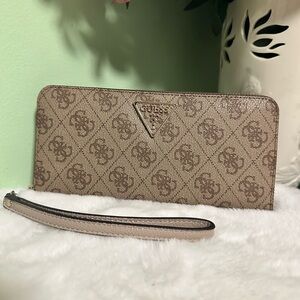 GUESS Tan Monogram Wristlet